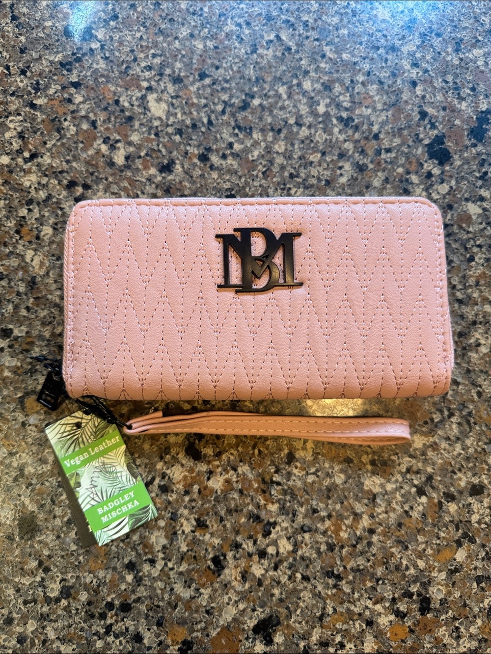 Badgley Mischka Blush Quilted Zip-Around Wristlet